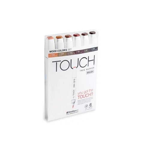 Set x 6 Touch Twin Brush Marker Wood Colors